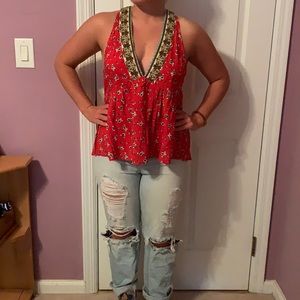 Floral red tank top